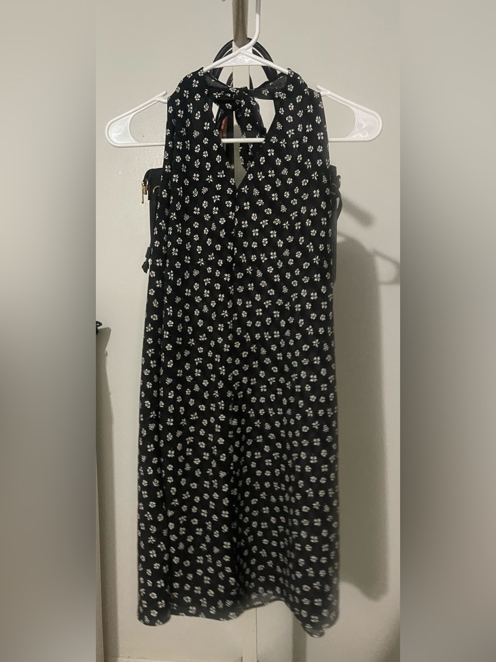 Zara Black Floral Halter Backless Dress